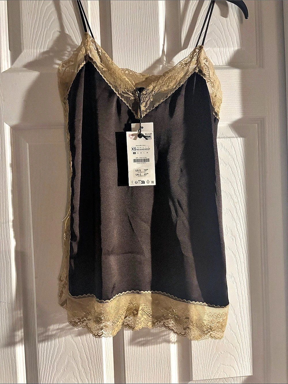 ZARA Lace Trim Camisole Top in Black & Gold Size Medium